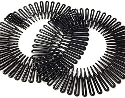 Peigne à cheveux élastique 2 peigne rond en plastique souple en zigzag bandeau à dents rondes accessoire de cheveux de sport noir 2 bandeaux