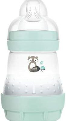 MAM Easy Start Anti-Colic Elements Biberon (160 ml), Biberon avec valve au pied, Prévient les coliques et Sucette Taille 1, 0+ mois, Raton laveur