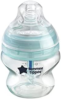 Tommee Tippee Biberon anti-colique, mamelons à débit lent, système d'aération anti-colique unique, 150 ml, 1 paquet, transparent