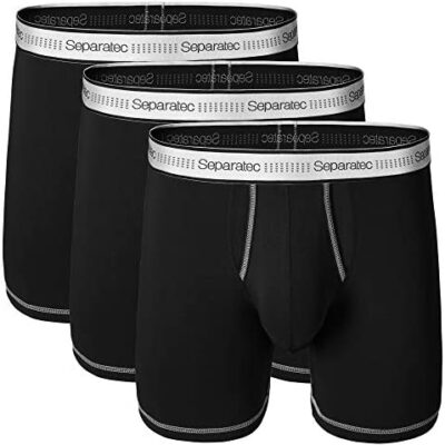 Separatec Lot de 3 caleçons pour homme en polyester avec poches sous-vêtements de sport confortables sous-vêtements extensibles absorbant la transpiration (S, noir)