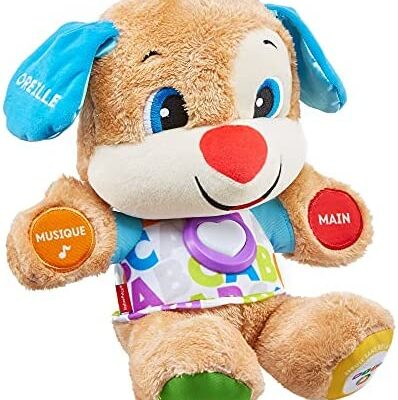 Fisher-Price Puppy Puppy Awakening Progressive Baby Toy, Peluche interactive, Plus de 75 chansons et 3 niveaux d'apprentissage, Version française, 6 mois et plus, FPM44