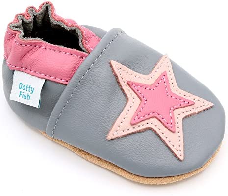 Chaussures pour bébés et tout-petits en cuir souple de Dotty Fish avec une semelle en daim antidérapante. Chaussons filles.  (17-28 UE)