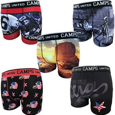 CAMPS UNITED - Lot de 5 Boxers Homme - Premium Stretch - Doublure 100% Coton - Boxer Fantaisie avec Coupes Ajustables - Toucher Peau de Pêche