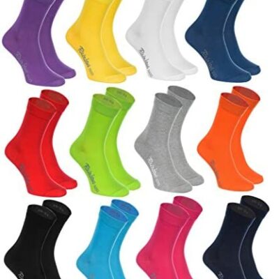 12 Paires de Chaussettes en Coton, 12 Couleurs, Fabriquées dans l'UE, Coton Premium Certifié Oeko-Tex, Plusieurs Tailles : Rainbow Socks 39/41, Multicolore