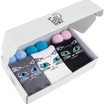 Chaussettes arc-en-ciel - Chaussettes chat en peluche - Boîte à chaussettes chat