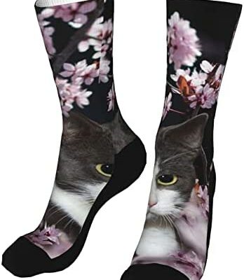 RBAZYFXUJ Chaussettes de sport fantaisie chat et cerisier pour homme et femme