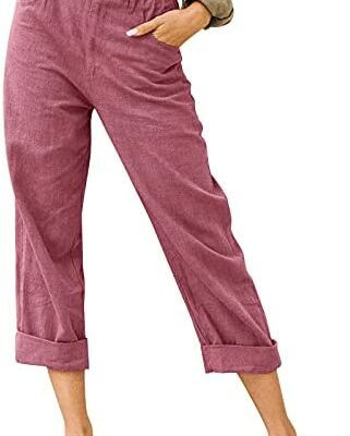 SZZJ Pantalon taille haute en coton et lin pour femme, imprimé Boho Sarouel Respirant Taille élastique Pantalon de survêtement décontracté Taille Plus Sarouel Pantalon de plage avec poches