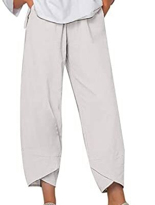 XINIXN Femmes Patchwork Jambe Large Jambe Large Pantalon, Été Coton Lin Pantalon de Sport Lâche Léger Long Pantalon Large Jambe Élastique Taille Haute Pantalon avec Cordon de Serrage Pas Cher