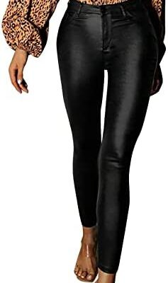 Dasongff Femmes Faux Cuir Leggings Avec Poches Maigre Stretch Slim Fit Push Up Pantalon Taille Haute Mince Pantalon Femmes Sexy PU Pantalon