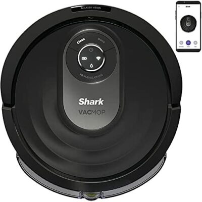 Aspirateur robot Shark AI VacMop [RV2001WDEU] Robots aspirateurs vadrouilles, nettoyage sonique, anti-emmêlement des cheveux, sols durs, tapis et moquettes, applications Wi-Fi