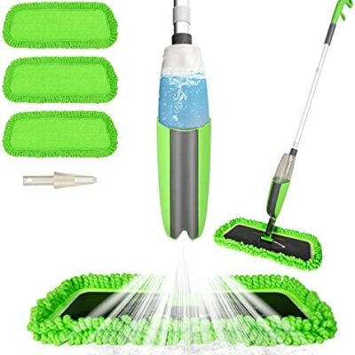 Balai à franges Aiglam avec vaporisateur, vadrouille à vaporiser pour le nettoyage des sols Premium Mop / Mop (Vert)