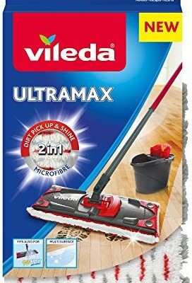 Vileda - Recharge de vadrouille plate officielle - Version microfibre 2 en 1, blanc et rouge - Pour vadrouilles UltraMax, UltraMax Plus et Easy Wring UltraMax