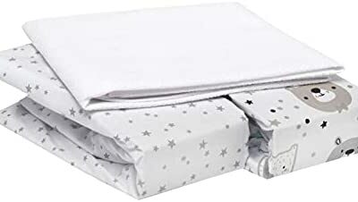 Feuille FlyIdeas 60x120 cm housse de lit bébé, lot de 3. - 2 draps housses + 1 alèse de protection Linge imperméable pour berceaux, moïses et matelas 120x60 cm, certifié Oeko-TEX