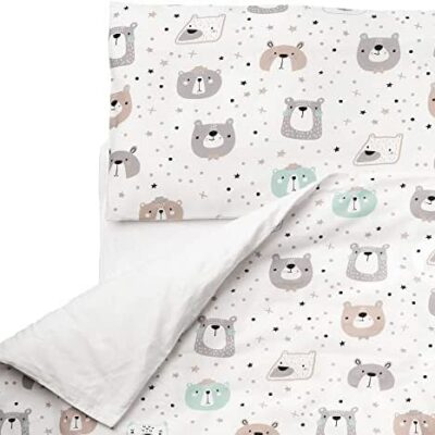 Housse de couette pour enfants FlyIdeas + taie d'oreiller pour berceau, 100x135 cm - Ensemble 100% coton - Matelas pour lit et berceau, certificat. Oeko-TEX - Fabriqué en UE