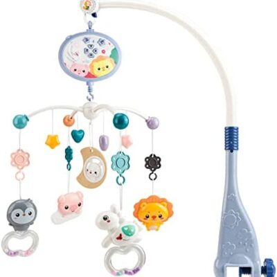 AmyBenton Téléphone musical pour berceau pour filles et garçons – Téléphone berceau avec lumières et musique – Télécommande et fonction de synchronisation – Cadeau nouveau-né