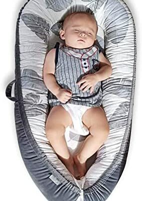 EAQ Réducteur de berceau, lit cocon 100 % coton pour nouveau-nés et bébés, berceau de voyage portable, housse amovible et lavable (feuille)