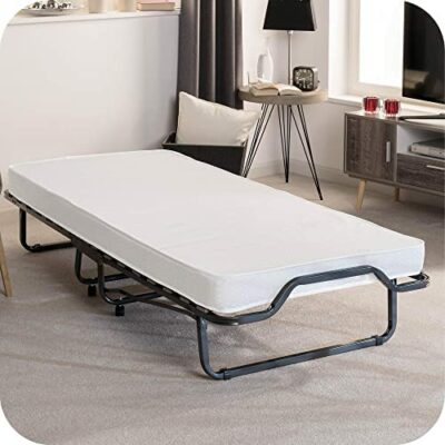 Lit d'invité pliant Beautissu 90 x 200 cm Venetia - Lit d'appoint durable avec matelas en mousse de 10,5 cm - Lit de voyage pliant avec cadre en acier stable, 4 roulettes et housse de protection