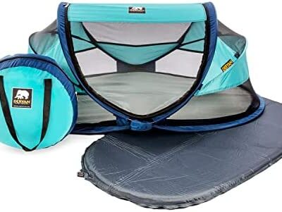 Berceau Deryan avec Matelas - Naissance à 2,5 Ans - Tente Bébé Pop Up en 2 Minutes - Moustiquaire et Sac de Voyage Inclus - 120x75x50cm (Océan)