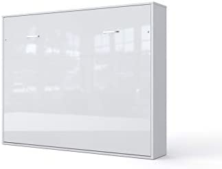 Invento Lit Armoire Pliable Horizontal - Lit Escamotable - Lit d'Appoint - Lit d'Appoint - Pliable - Avec Lit Pliant Intégré - Pour Chambre d'Amis, Salon, Chambre, 160 x 200 cm - Blanc Brillant