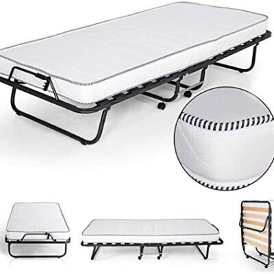 MatelaseSommiers - Lit d'appoint pliant avec structure métallique Lit pliant robuste, jusqu'à 120 kg, avec matelas à mémoire de forme h.  11cm (90x200)