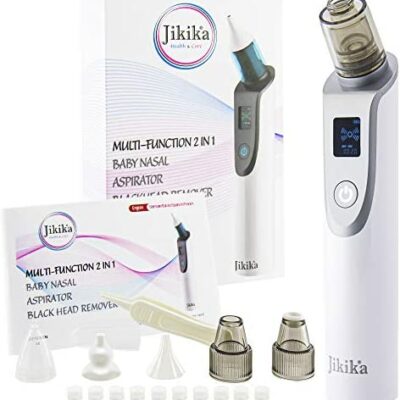 Aspirateur Nasal Jikika Aspirateur Points Noirs Multifonctionnel 2 en 1 pour Nourrissons et Adultes, 3 Classes de Vitesse Recharge USB Souple pour Enfants, 5 Embouts en Silicone, Nettoyeur de Nez Électrique pour Bébé