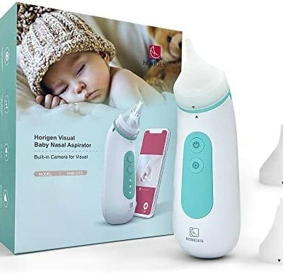 Aspirateur nasal électrique rechargeable pour bébé Horigen avec embouts en silicone de 2 tailles et caméra HD intégrée pour nouveau-né