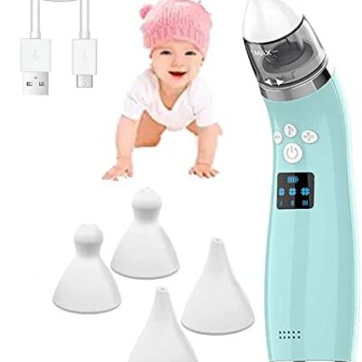 Aspirateur nasal pour tout-petits, ventouse électrique rechargeable pour bébé, 3 puissances d'aspiration, musique apaisante, pour nouveau-nés et tout-petits, bleu