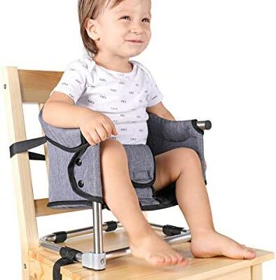 Chaise d'appoint pour enfants, chaise de bureau portable pliable pour bébé avec ceinture de sécurité, siège nomade amovible, hauteur réglable, chaise d'appoint pour enfants (gris)