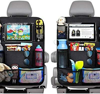 Sac organisateur de voiture 2 pièces, protection de siège arrière de plinthe, support transparent pour iPad et 9 poches pour un rangement facile des jouets/livres/bouteilles/nourriture, etc.