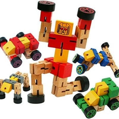 TOWO Transformer Robot en Bois - Transformateur Jouet de Voyage - Ensemble de Construction Jouets de Construction - Jeu de Construction en Bois pour Garçons et Filles de 3 Ans - Robot Jouet - Rouge