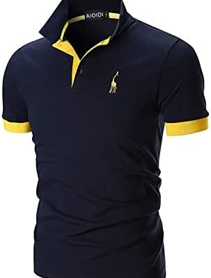 AIIODI Polo en coton à manches courtes pour homme T-shirt de rugby brodé girafe