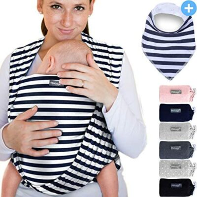 Makimaja - 100% Coton Sling - Navy Stripes - Porte-bébé de haute qualité pour les nouveau-nés et les bébés de moins de 15 kg - Inclus.Sacs de rangement et bavoirs bébé