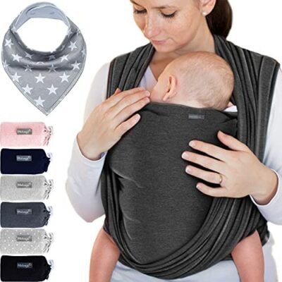 Makimaja - Porte-bébé Gris foncé - Porte-bébé de haute qualité pour nouveau-nés et bébés de moins de 15 kg - Fabriqué en coton doux - Inclus.Sacs de rangement et bavoirs bébé