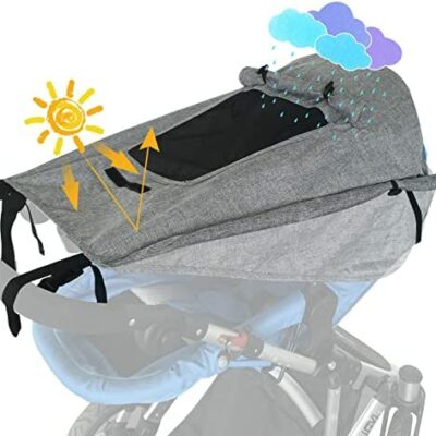 WD&CD Pare-soleil pour poussette, pare-soleil pour poussette, panier de soleil réglable UV 50+ avec sac de rangement - Gris universel