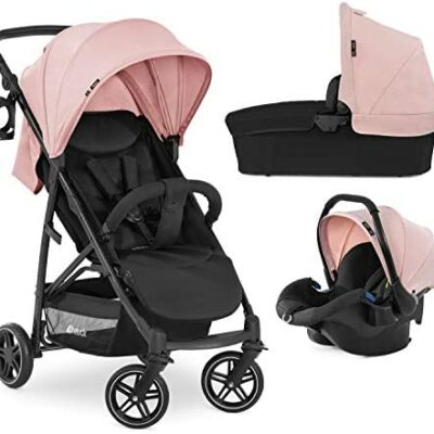 Hauck 3-in-1 Combi Stroller Rapid 4R Plus Trio Set / Sun Canopy XL UPF 50+ / jusqu'à 25 kg / berceau / siège auto / inclinable / hauteur réglable / pliage compact / rose