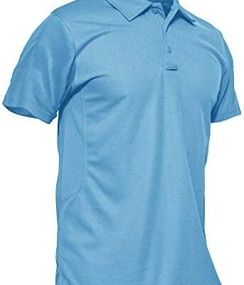 Kefitevd Polo à manches courtes pour homme T-shirt de golf léger à séchage rapide avec porte-lunettes pour l'été, bleu clair, XXL