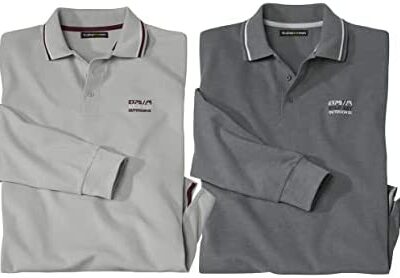 ATLAS FOR MEN Lot de 2 polos à manches longues pour homme. Ensemble polo homme décontracté en 100% coton. Polo grande taille pour homme.