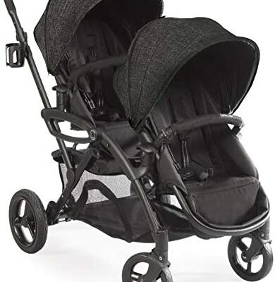 Contours Option Elite Tandem Double Toddler and Stroller, siège réglable, cadre léger, siège compatible voiture, gris anthracite