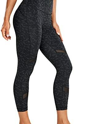 CRZ YOGA Legging en maille à taille mi-haute nude pour femme Yoga Capri Fitness Leggings – 53,3 cm