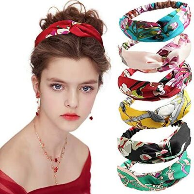 Kavya® 6 pièces bandeau torsadé pour femme bandeau bohème noeud, bandeau imprimé floral bandeau élastique croisé accessoire de cheveux mignon, multicolore