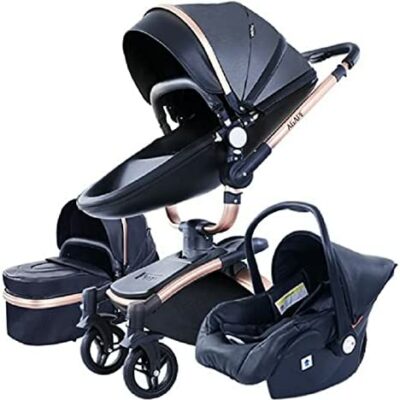 Poussette combinée 3 en 1 Poussette de ville Poussette Poussette Système de voyage pour bébé Poussette haute vue Poussette standard pliante couchée (906 Noir)