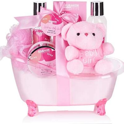 BRUBAKER BABY CARE GIFT SET - 7 Pcs - Girls Welcome Set - avec baignoire et ours en peluche - Rose