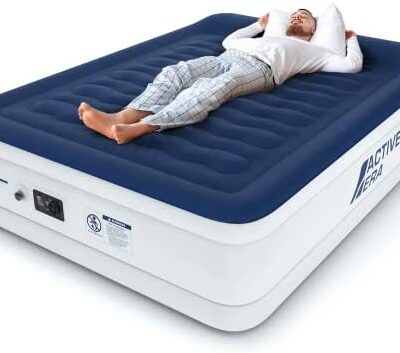 Matelas pneumatique Active Era 2 personnes avec pompe électrique intégrée, oreiller haut avec technologie I-beam, matelas pneumatique pour l'extérieur et le camping - 203 x 152 x 56 cm