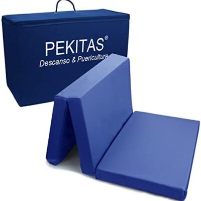 Pekitas - Matelas de voyage pliable, 60 x 120 cm, 6 cm d'épaisseur, housse en coton lavable, respirant et non toxique, fabriqué en Espagne 60 x 120 cm bleu, 60 x 120 x 6 cm