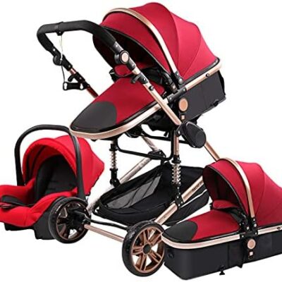 Poussettes City Poussettes Combi Poussette 3 en 1 Trotteur Tricycle Poussette Haute Vue Poussette Pliante Poussette Poussette pour bébés 0-36 Mois (Rouge)