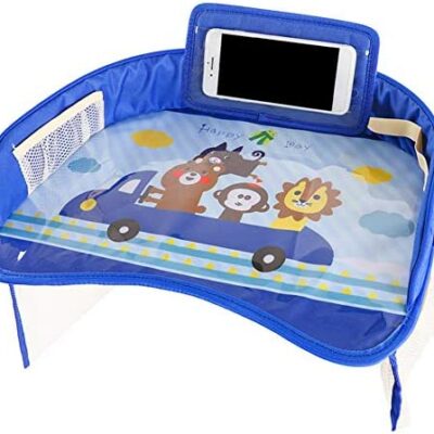 Plateau de voyage pour enfants, plateau de voiture pour bébé, table à boire étanche pour enfants, siège de voiture, porte-jouet de dessin animé, clôture de rangement pour bébé, bleu