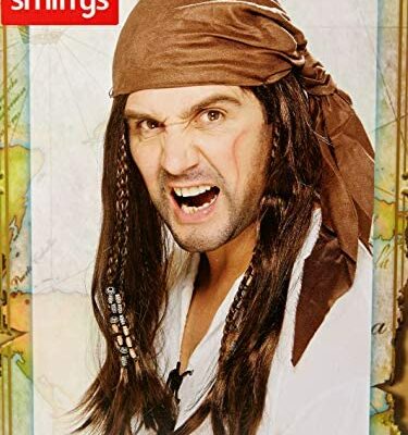 Smiffys Boucanier Pirate Perruque, Brun, Cheveux Raides avec Tresses, Bandana