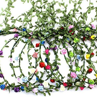 9 Pièces Bandeau Fleur Couronne, Couronne Florale Ruban Feuille, Diadème Boho Multicolore pour Femmes Filles Mariée Demoiselle D'honneur Mariage, Vacances Vacances Fête De Noël Photo Bord De Mer