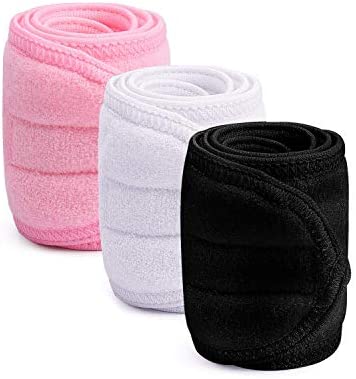 Bandeaux de maquillage 3 pièces, XCOZU Bandeaux pour le visage Maquillage Bandeaux pour cheveux pour femmes pour le maquillage, le yoga, l'exercice, la douche, etc. Bandeau de maquillage Spa Headband (Blanc, Noir, Rose)