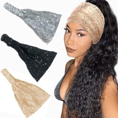 Fashband Sequin Bandeau Boho Sparkly Bandana Stretch Sirène Bandeau Écharpe Dames et Filles (Lot de 3)